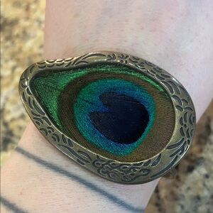 Real Peacock Feather Cuff Bracelet